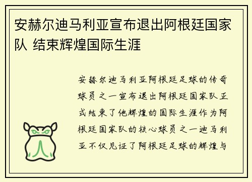 安赫尔迪马利亚宣布退出阿根廷国家队 结束辉煌国际生涯